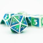 Lapi Toys - DnD dice set Dragon's Scale - 7 stuks -  Inclusief bewaarzak - Metaal - Groen - Blauw