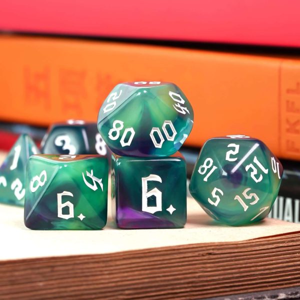 Lapi Toys - DnD dice set Neon Emerald - Dungeons and dragons dobbelstenen - 7 stuks - Acryl - Neon - Groen - Blauw