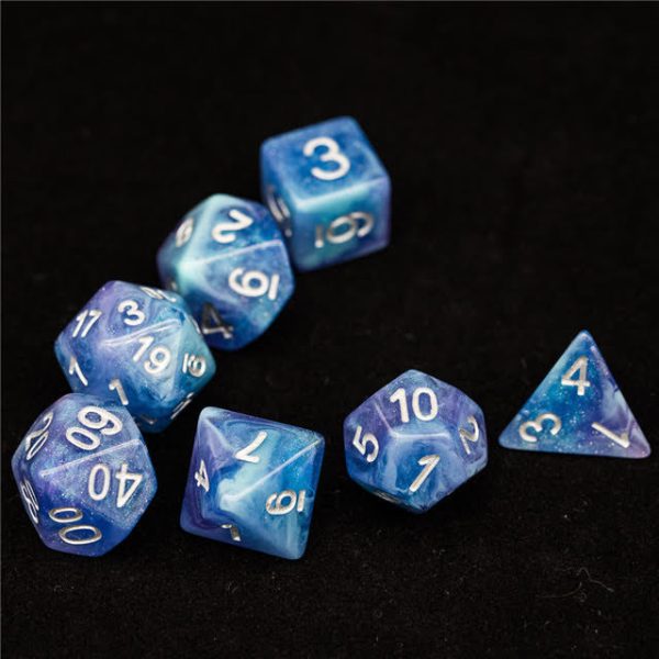 Lapi Toys - DnD dice set Blue Galaxy - Dungeons and dragons dobbelstenen - 7 stuks - Resin - Donkerblauw