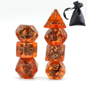 Lapi Toys - DnD dice set Copper Gear - 7 stuks - Inclusief bewaarzak - Resin - Oranje