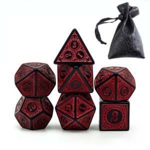 Lapi Toys - DnD dice set Mage Red - 7 stuks - Inclusief bewaarzak - Acryl - Zwart - Rood