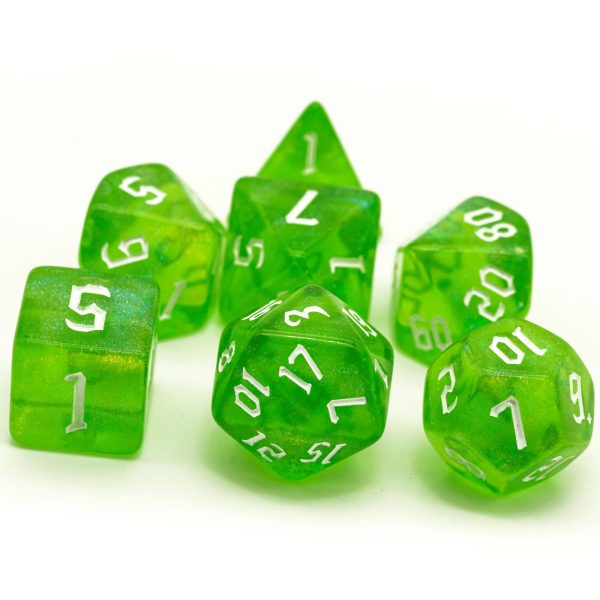 Lapi Toys - DnD dice set Neon Green - Dungeons and dragons dobbelstenen - 7 stuks - Acryl - Glitter - Groen