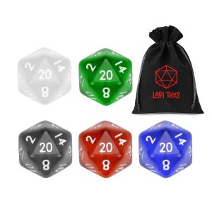 D20 dobbelstenen - Inclusief velvet bewaarzakje - 5 stuks - Acryl - Meerkleurig