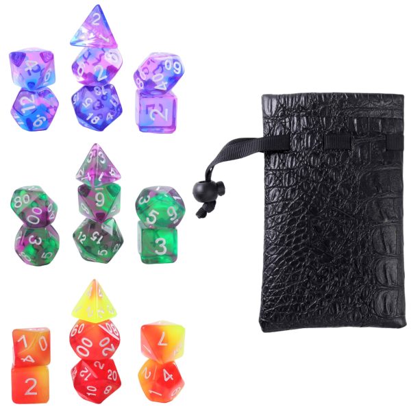 Lapi Toys - DnD dice set Toxic Glow - Dungeons and dragons dobbelstenen - Mega set - 21 stuks (3 sets) - Dice bag - Acryl - Meerkleurig