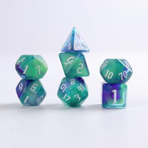 Lapi Toys - DnD dice set Northern Light - Dungeons and dragons dobbelstenen - 7 stuks - Acryl - Blauw - Groen