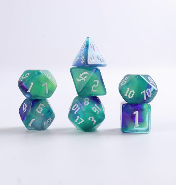 Lapi Toys - DnD dice set Northern Light - Dungeons and dragons dobbelstenen - 7 stuks - Acryl - Blauw - Groen
