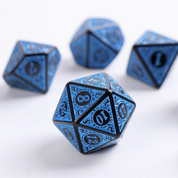 Lapi Toys - DnD dice set Mage Blue - 7 stuks - Inclusief bewaarzak - Acryl - Zwart - Blauw