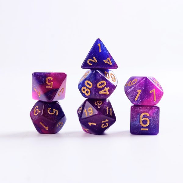 Lapi Toys - DnD dice set Royal Rose - Dungeons and dragons dobbelstenen - 7 stuks - Acryl - Glitter - Roze - Paars