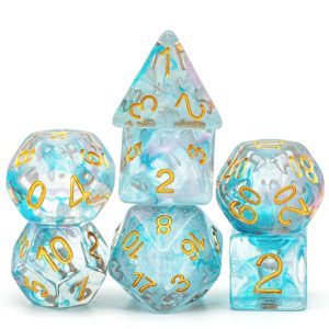Lapi Toys - DnD dice set Blue Shimmer - Dungeons and dragons dobbelstenen - 7 stuks - Resin - Transparant - Blauw