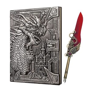 DnD Gold Dragon's A5 Hardcover Notebook - With red feather pen set - Goud