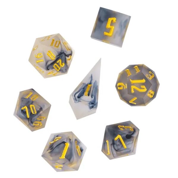 Polydice Smokey Insence Sharp Edge - Resin - 7 stuks - Inclusief dice bag - Transparant/ Zwart