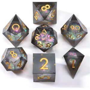 Polydice Pure Darkness Liquid Core  - Resin - 7 stuks - Inclusief dice bag - Grijs/ Meerkleurig