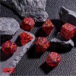 Polydice Cracked Earth - Resin - 7 stuks - Inclusief dice bag - Paars/ Oranje