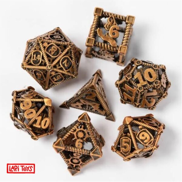 Polydice Full Party - Metaal - 7 stuks - Inclusief dice bag - Goudkleurig