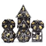 Hollow polydice Draconic Paladin - Metaal - 7 stuks - Inclusief dice bag - Zwart