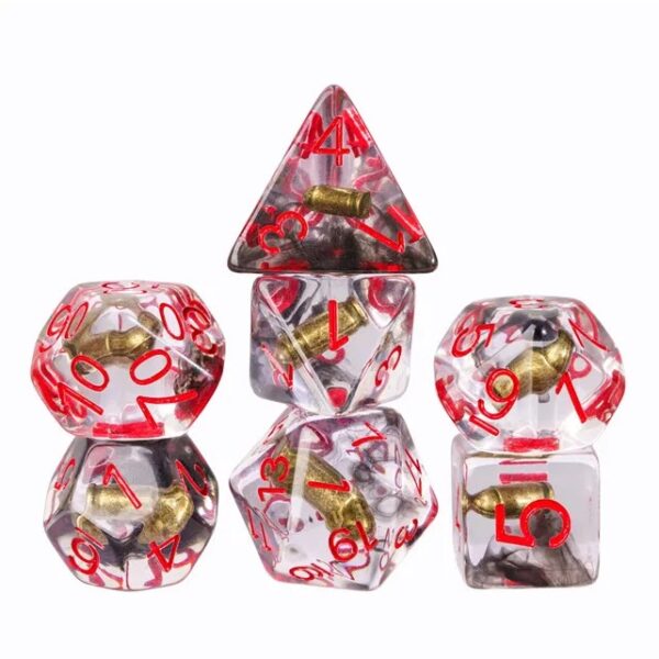 Polydice Red Roulette - Resin - 7 stuks - Inclusief dice bag - Transparant