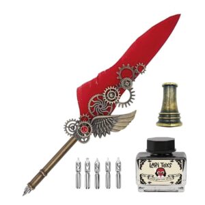 Antique feather pen - Complete set - Red