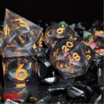 Polydice Pure Darkness Liquid Core  - Resin - 7 stuks - Inclusief dice bag - Grijs/ Meerkleurig