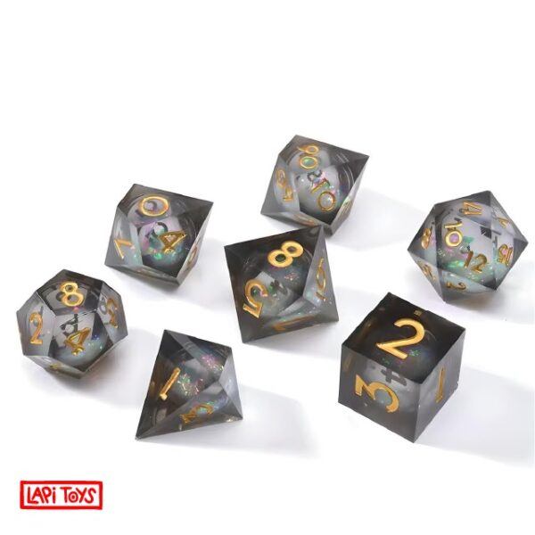 Polydice Pure Darkness Liquid Core  - Resin - 7 stuks - Inclusief dice bag - Grijs/ Meerkleurig