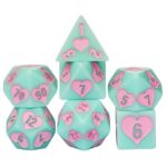 Polydice Pastel Cupid - Resin - 7 stuks - Inclusief dice bag - Groen/ Roze