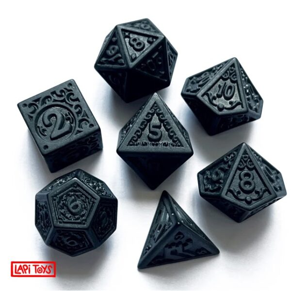 Polydice Ornate Onyx - Acryl - 7 stuks - Inclusief dice bag - Zwart