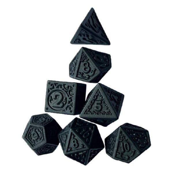 Polydice Ornate Onyx - Acryl - 7 stuks - Inclusief dice bag - Zwart