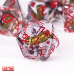 Polydice Red Roulette - Resin - 7 stuks - Inclusief dice bag - Transparant