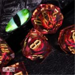 Polydice Firey Demon Eye - Resin - 7 stuks - Inclusief dice bag - Transparant/ Rood