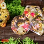 Polydice Floral Sense - Resin - 7 stuks - Inclusief dice bag - Transparant