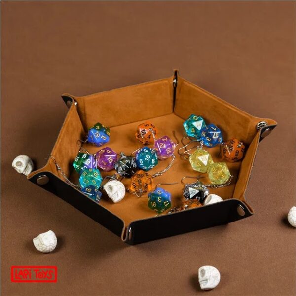 Dice Tray Tiger's Eye - Dobbelbak - Imitatieleer - Hexagon - Bruin