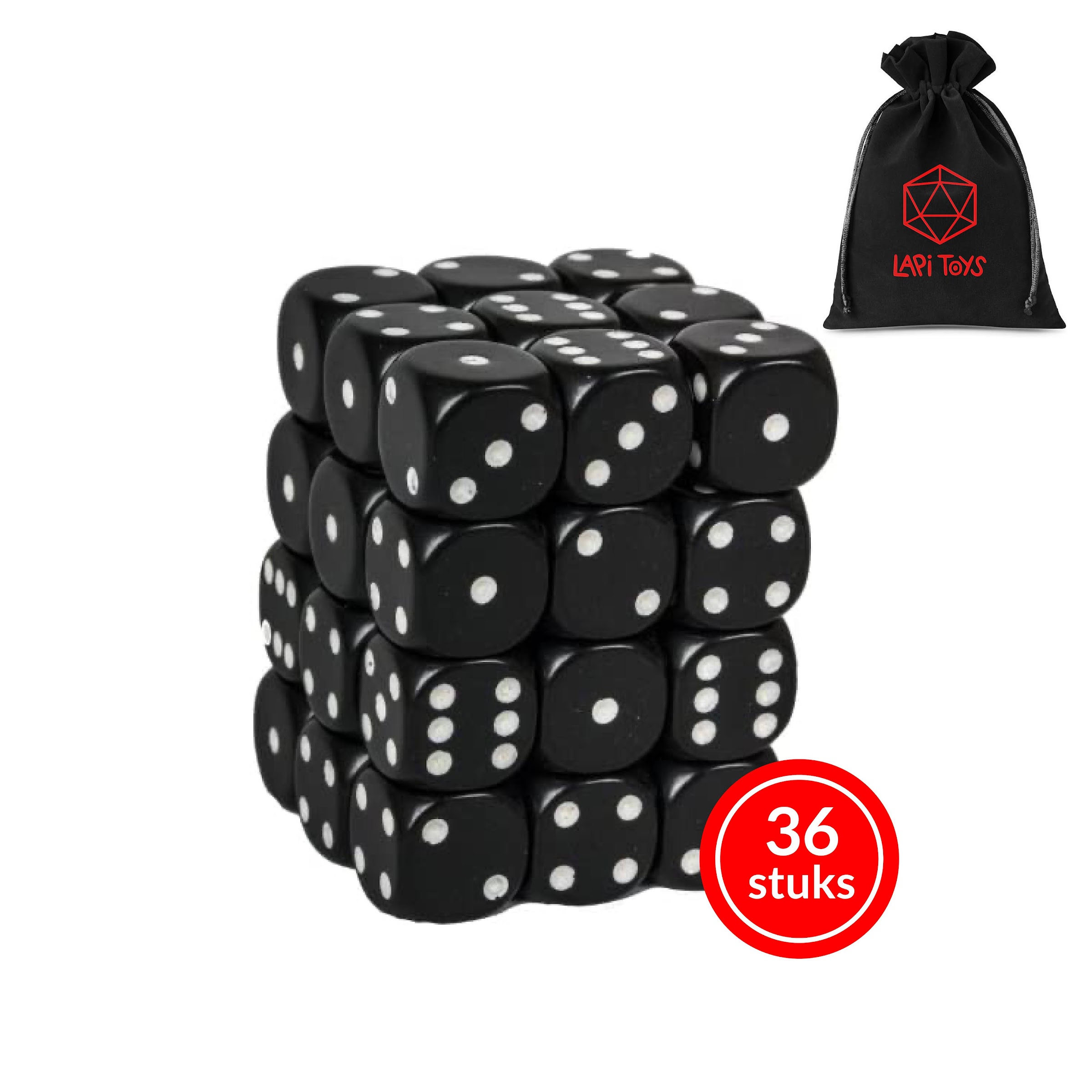 D6 Dobbelstenen Set - Zwart - 36 stuks