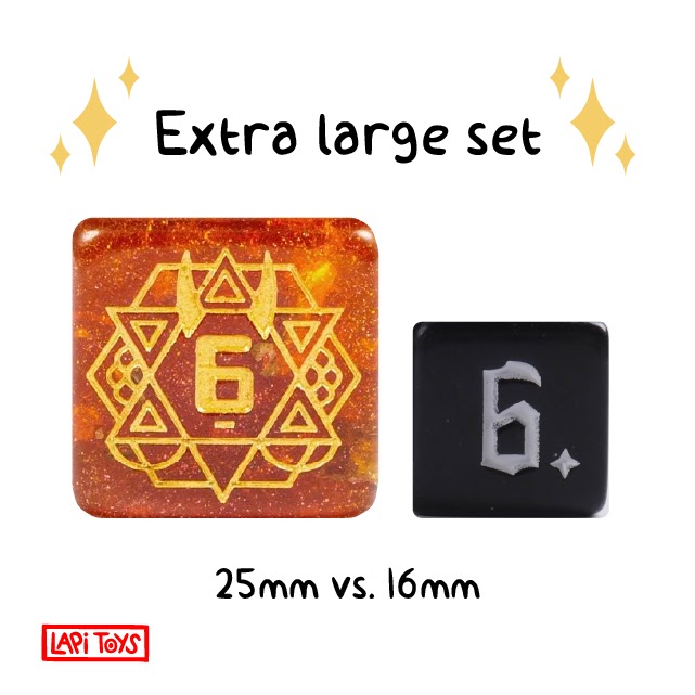 Polydice Zodiac Flames XL - Resin - 7 pieces - Includes dice bag - Red