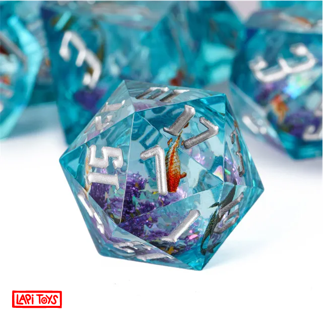 Polydice Reefs of Mystery - Resin - 7 pieces - Includes dice bag - Blue