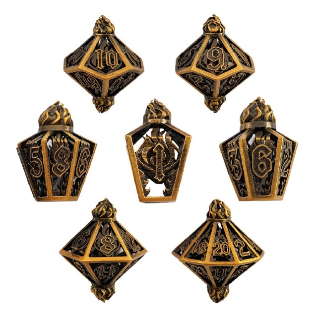Polydice Radiant Pyro - Metal - 7 pieces - Includes dice bag - Gold color