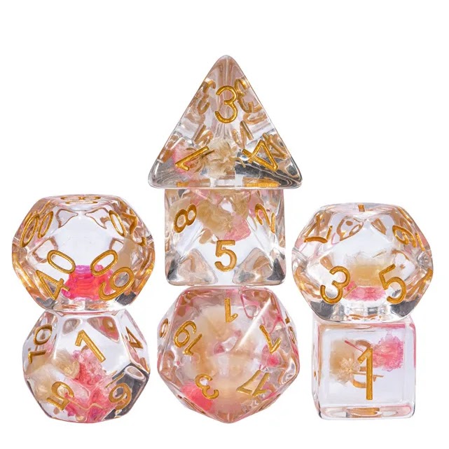Polydice Floral Sense - Resin - 7 pieces - Includes dice bag - Transparent